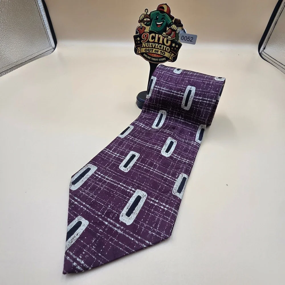 Vintage Bolgheri Italy Silk Tie Mens Purple Geometric Oval Pattern Silk Necktie
